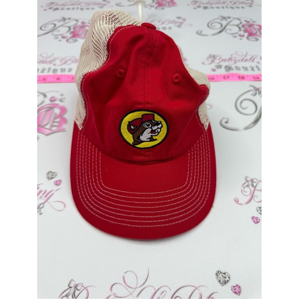 Buccees hat Red Trucker Hat with Cartoon Beaver Patch
